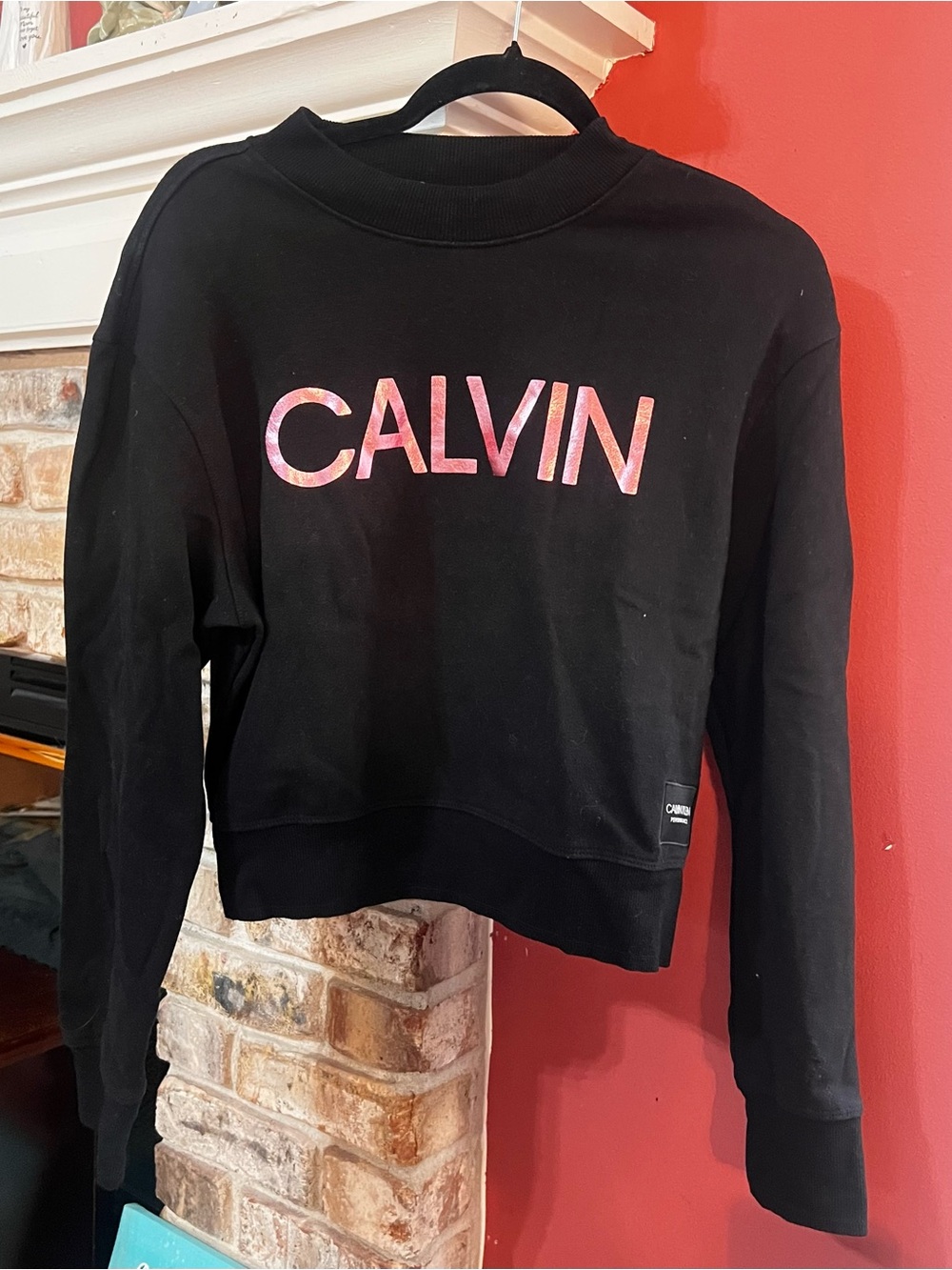 Calvin Klein Performance Black Crewneck Sweatshirt with Pink Logo